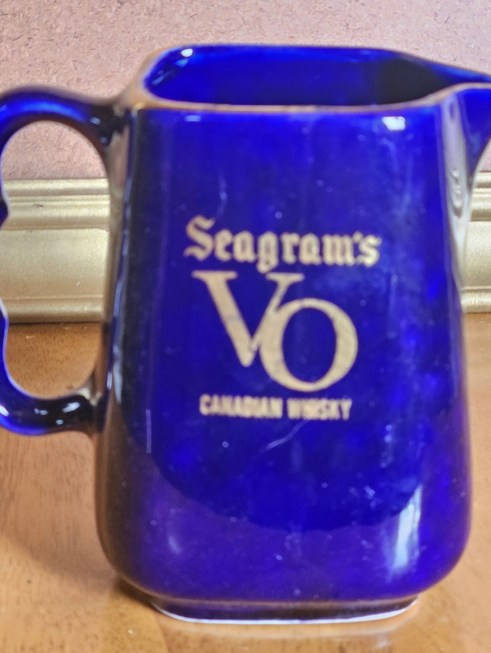 Seagram's VO Collection Whiskey Cobalt Blue Creamer Pitcher Gold Trim Jug